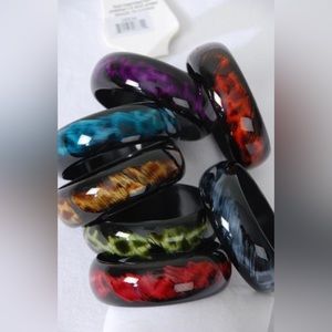 6 Pk Bangle Acrylic Leopard Print Bracelets Wholesale